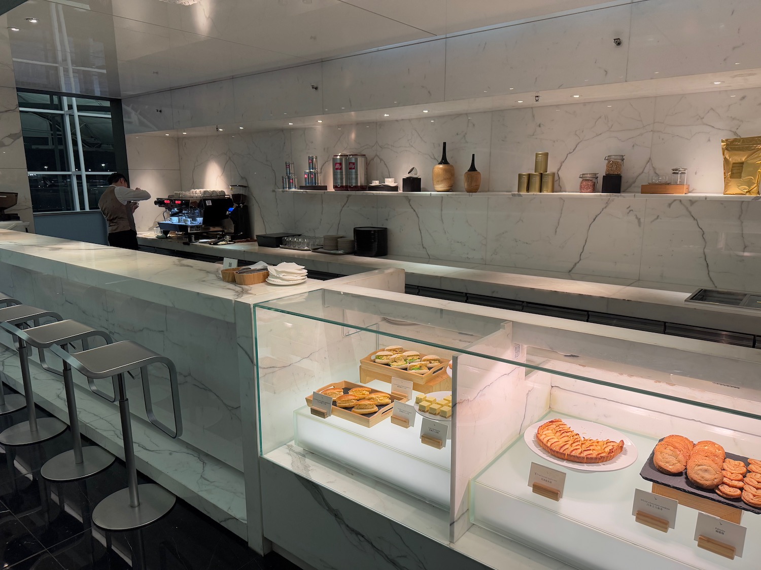 a counter with food on it