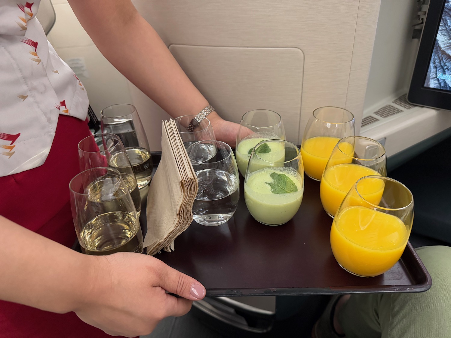 a tray of drinks on a table