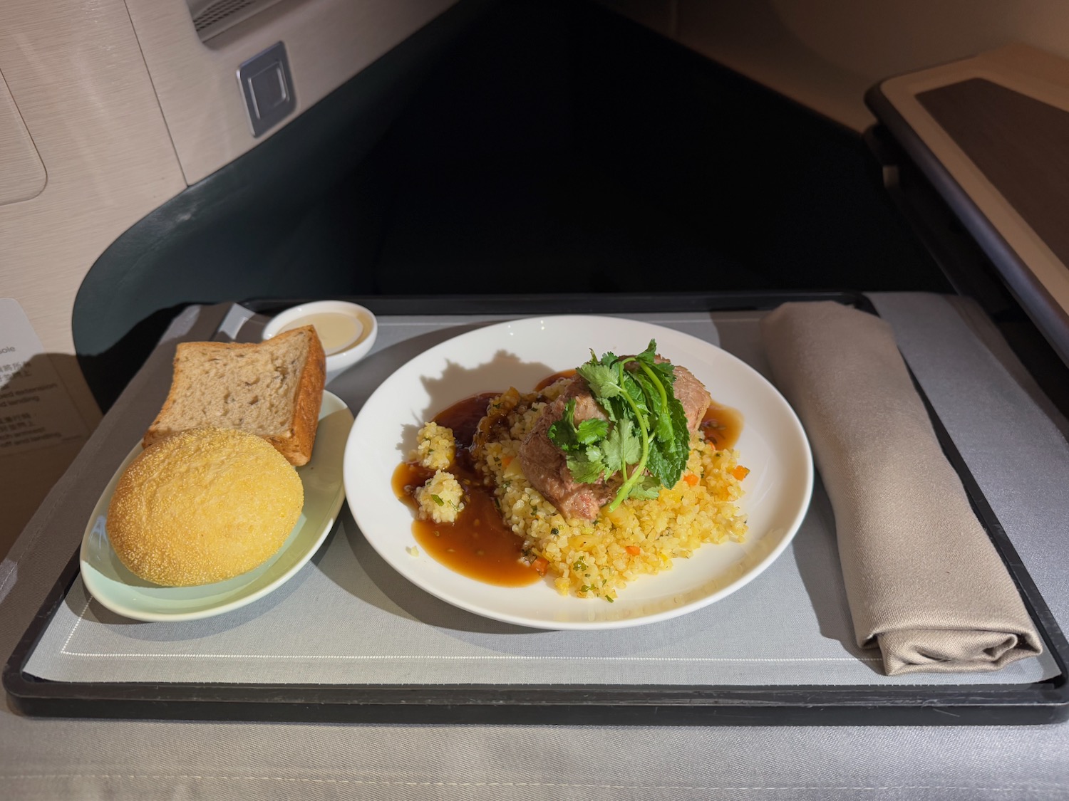a plate of food on a tray