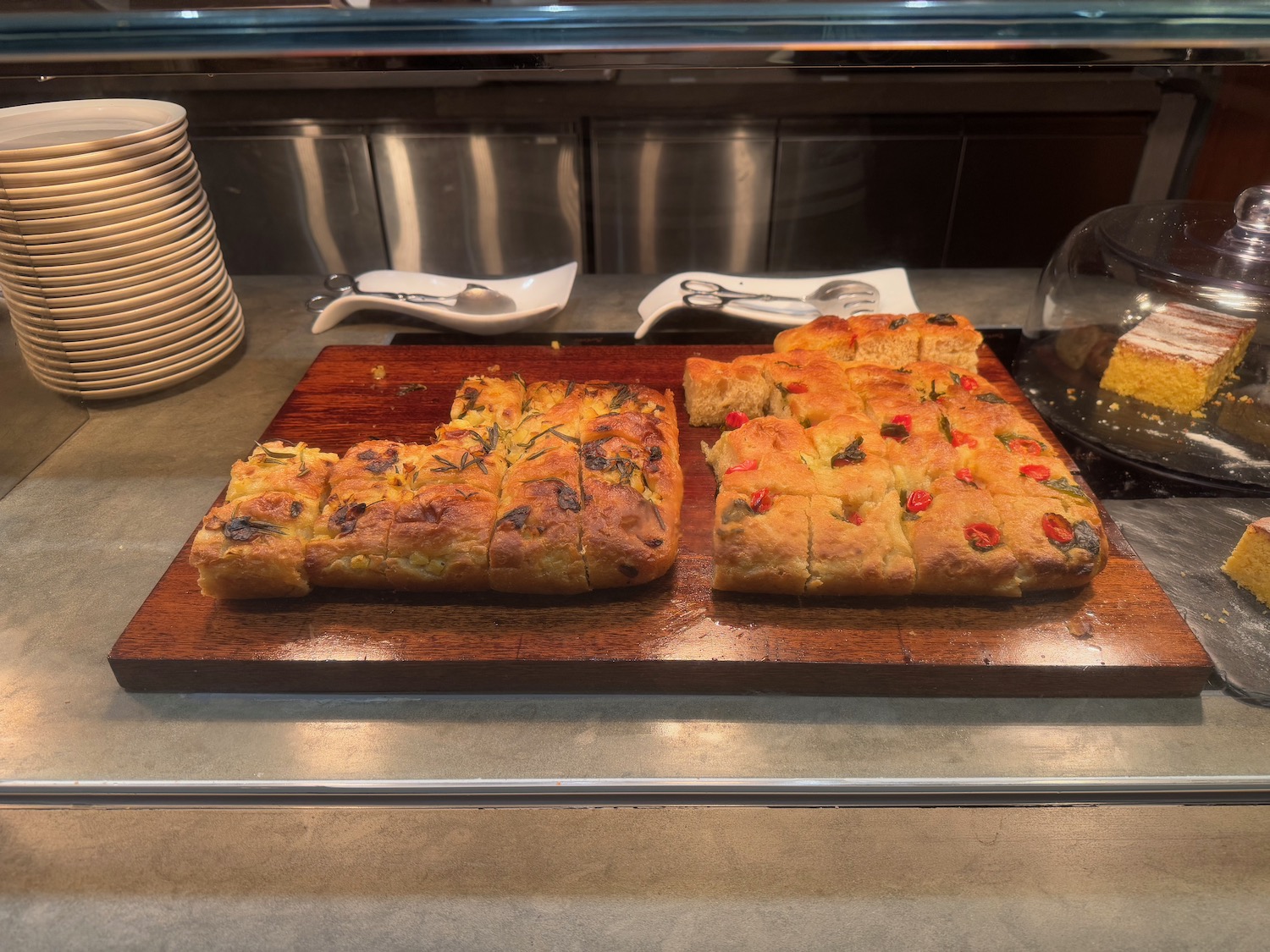 a tray of bread on a counter