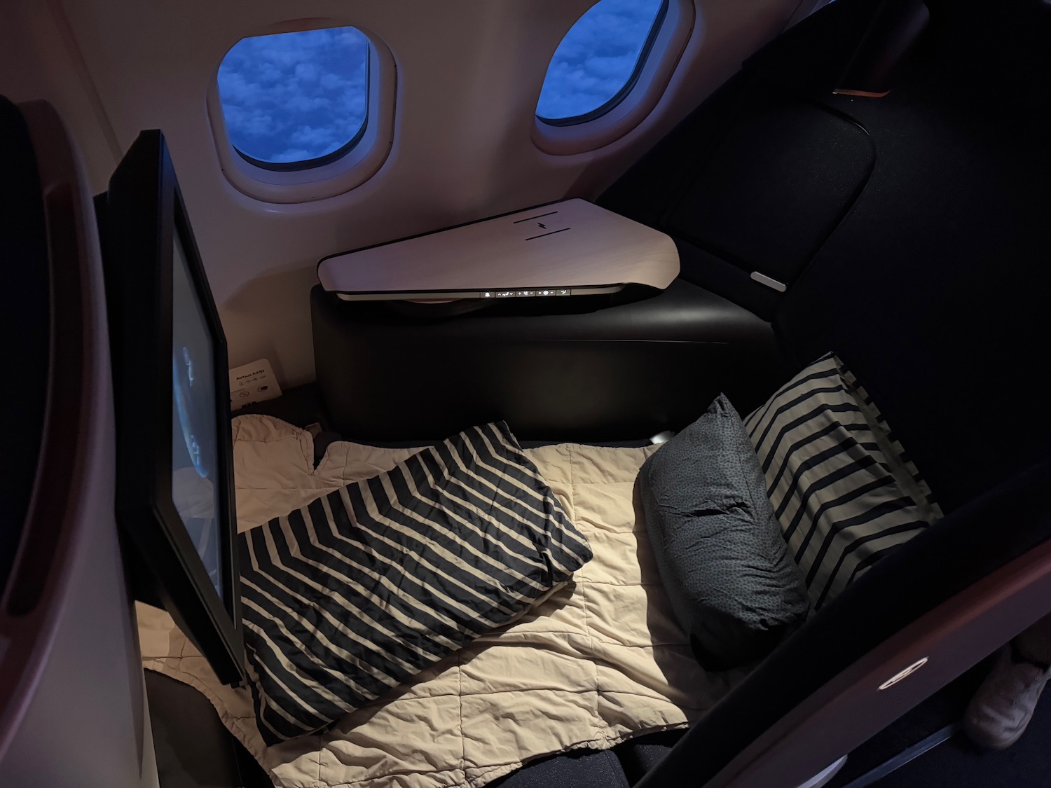 a bed in a plane