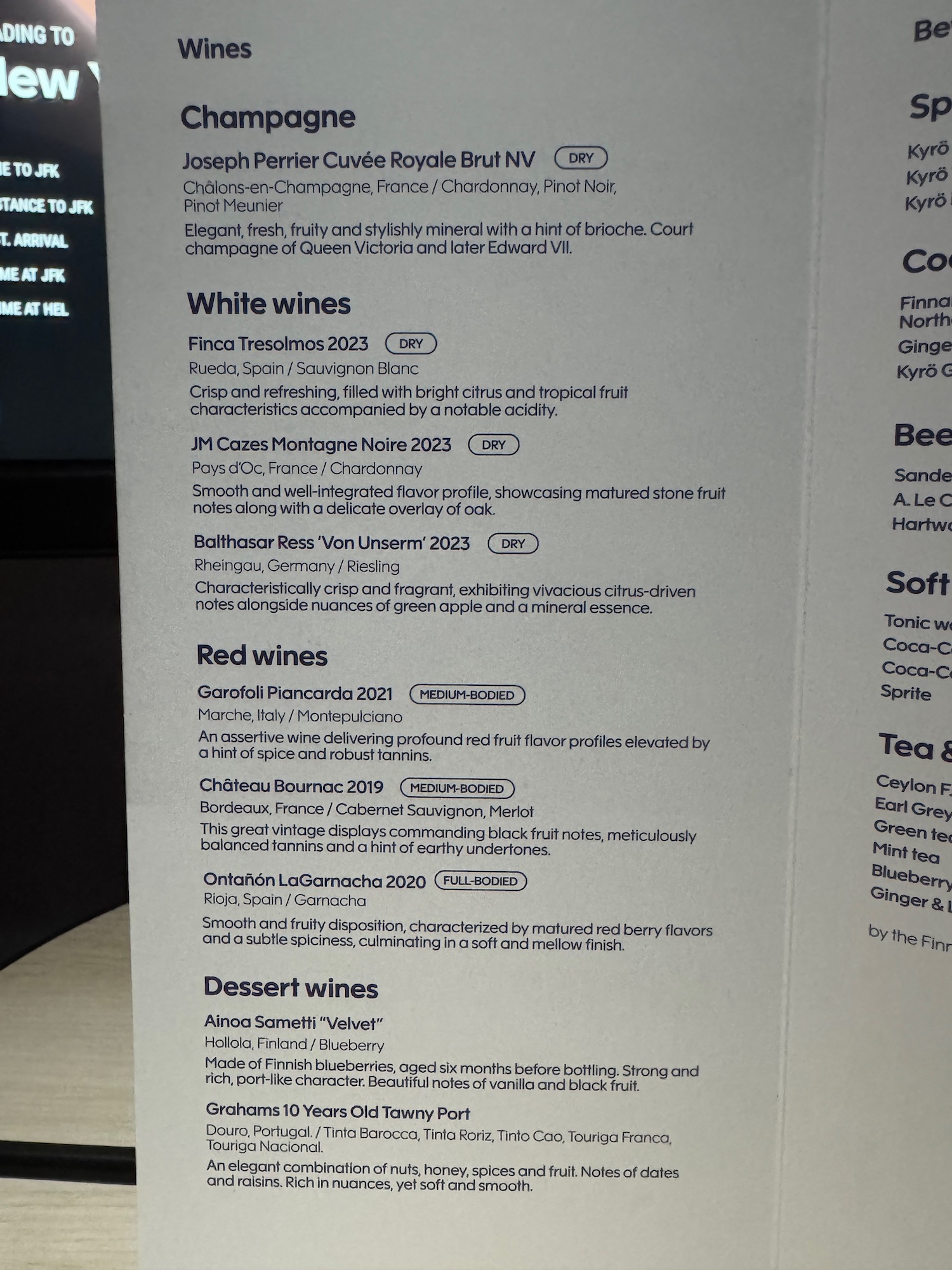 a menu of a restaurant