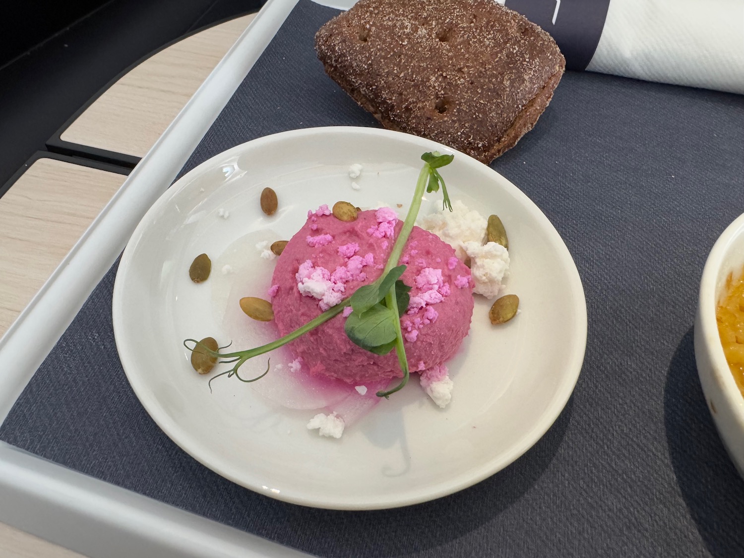 a plate of food on a tray