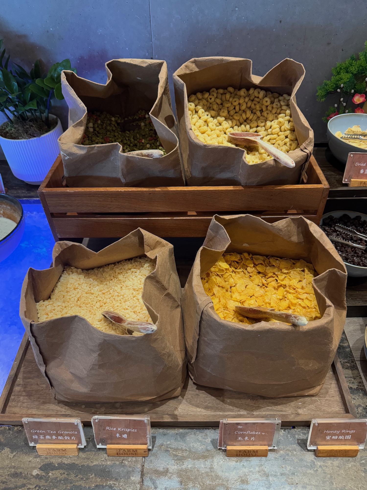 a group of bags of cereal