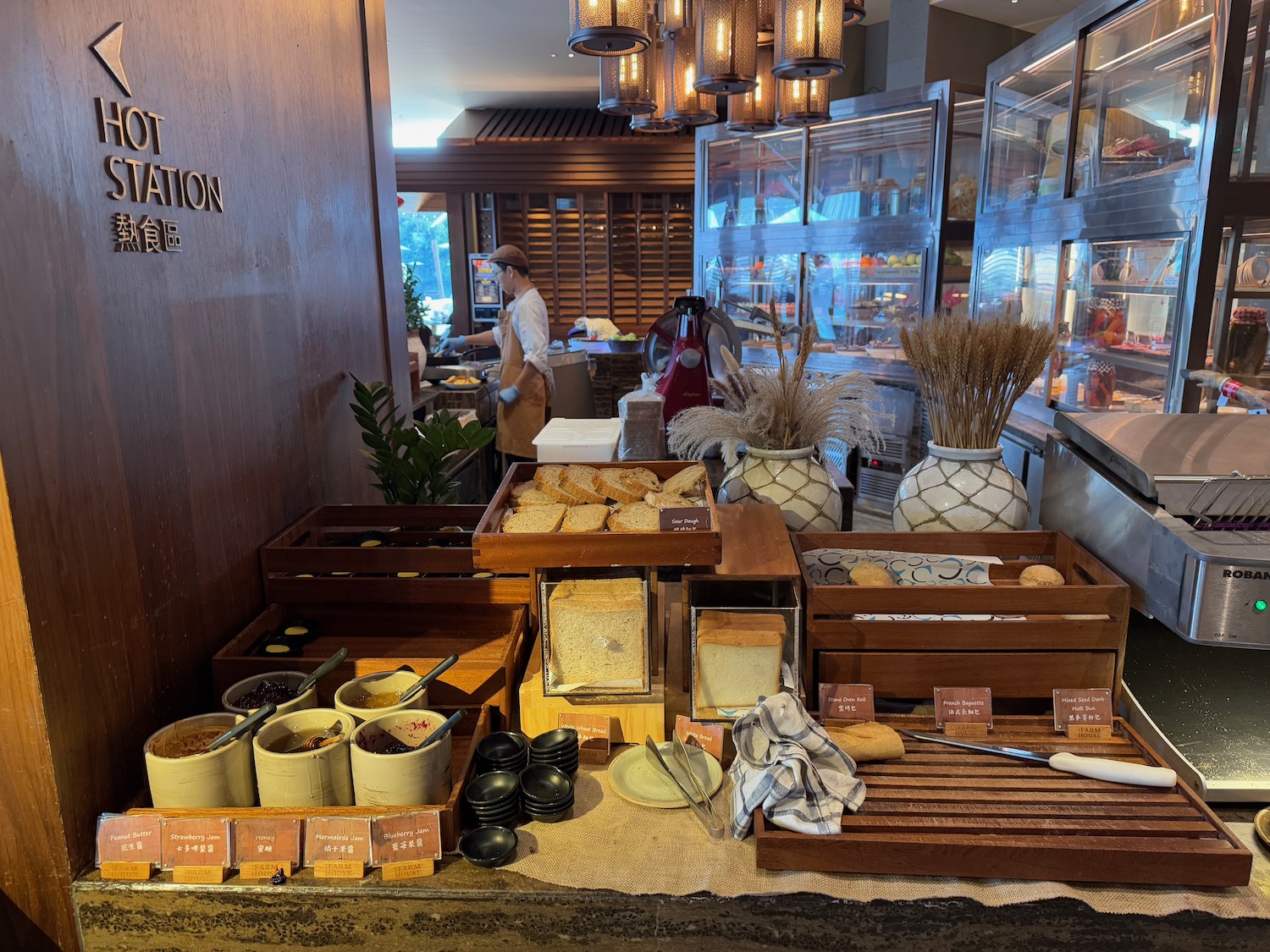 a display of food in a restaurant
