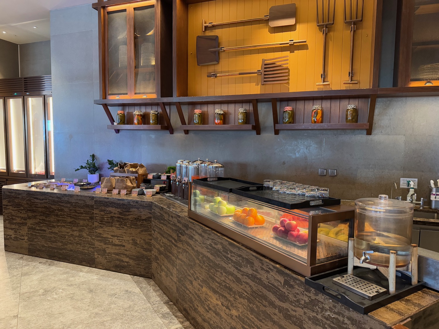 a counter with food items on it