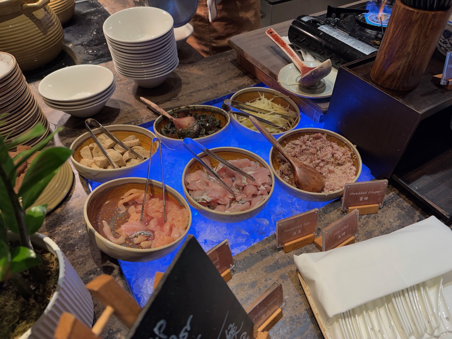 a table with bowls of food