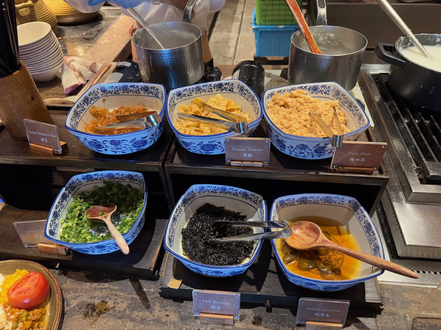 a group of bowls of food