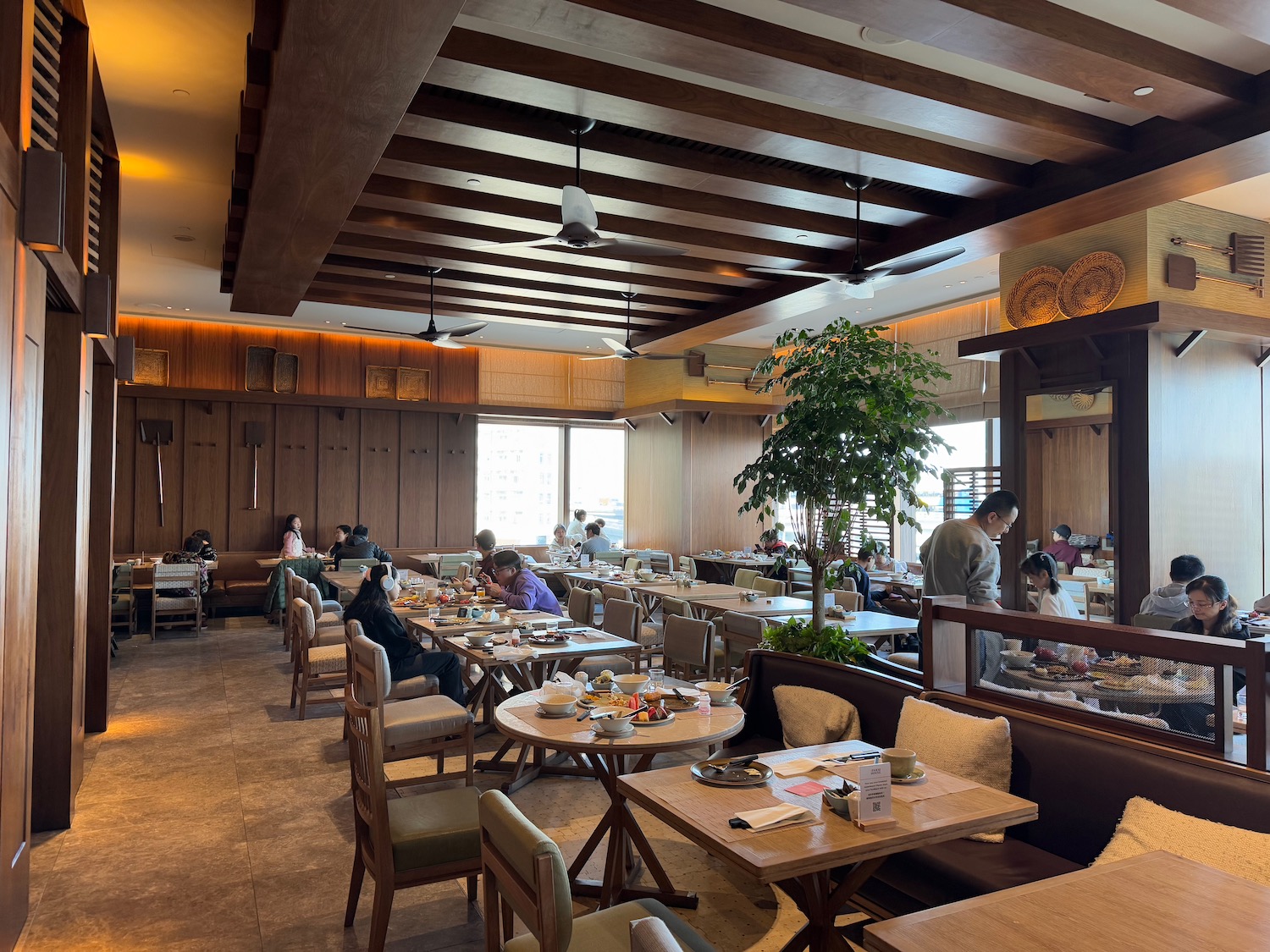 a large room with tables and chairs