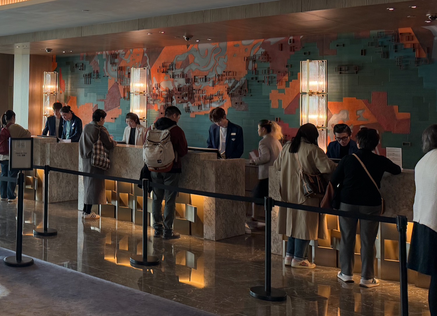 a group of people at a counter