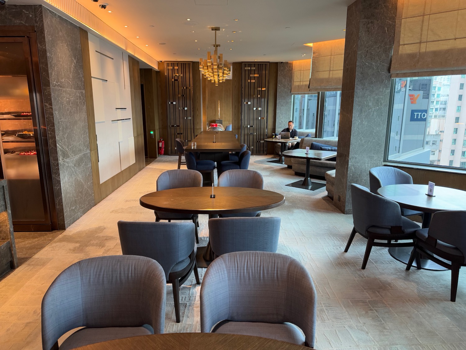 a room with tables and chairs