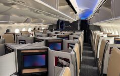 an airplane with rows of monitors
