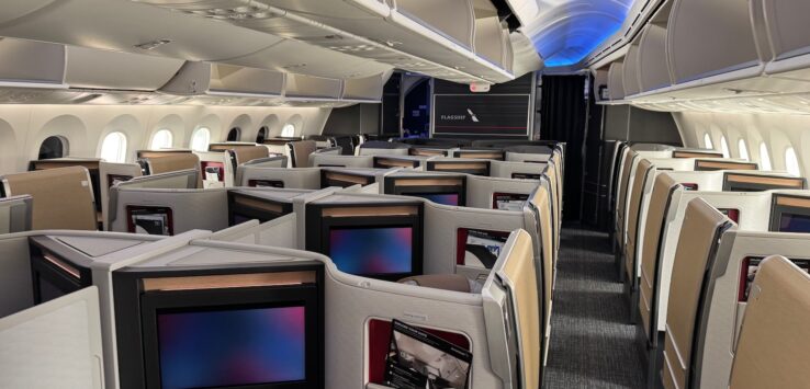 an airplane with rows of monitors