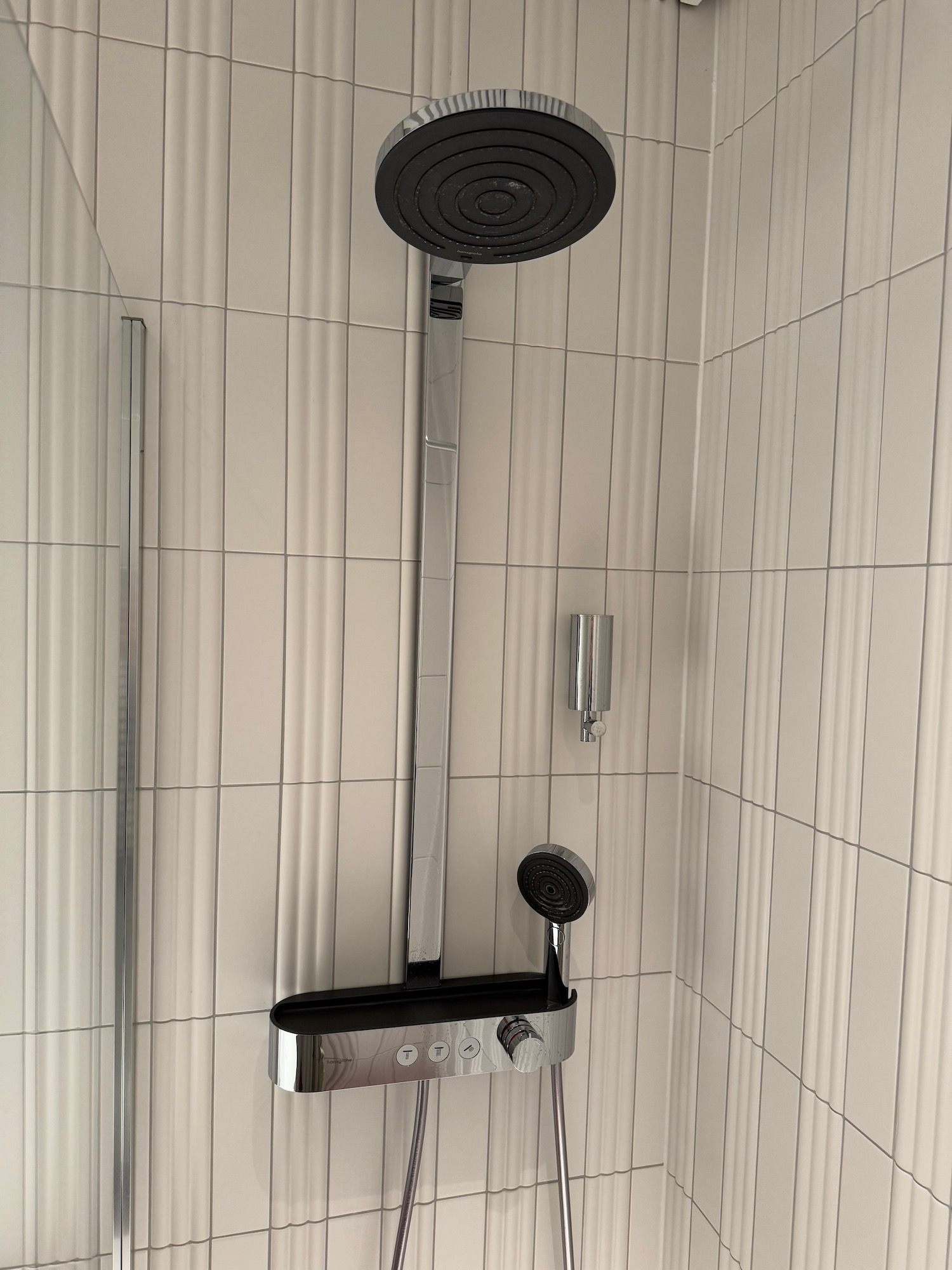 a shower head with a round shower head