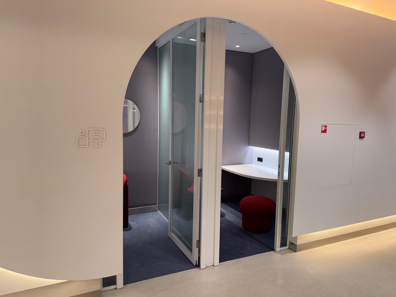 a room with a glass door