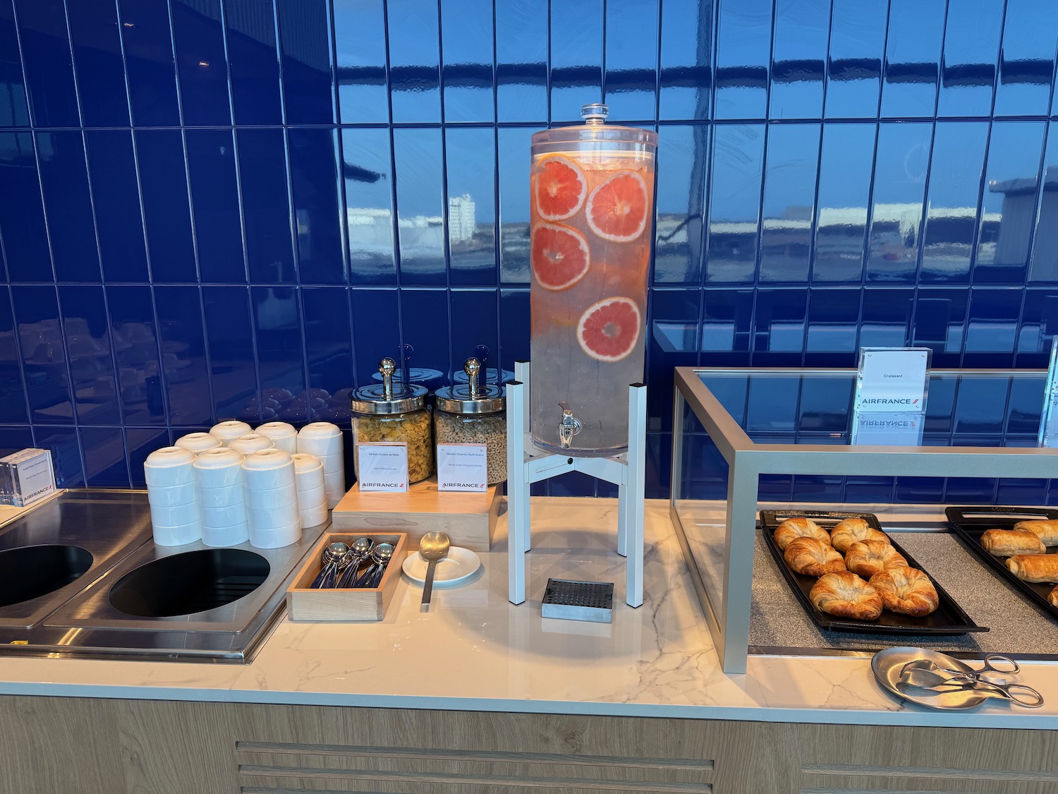 a counter with food items on it