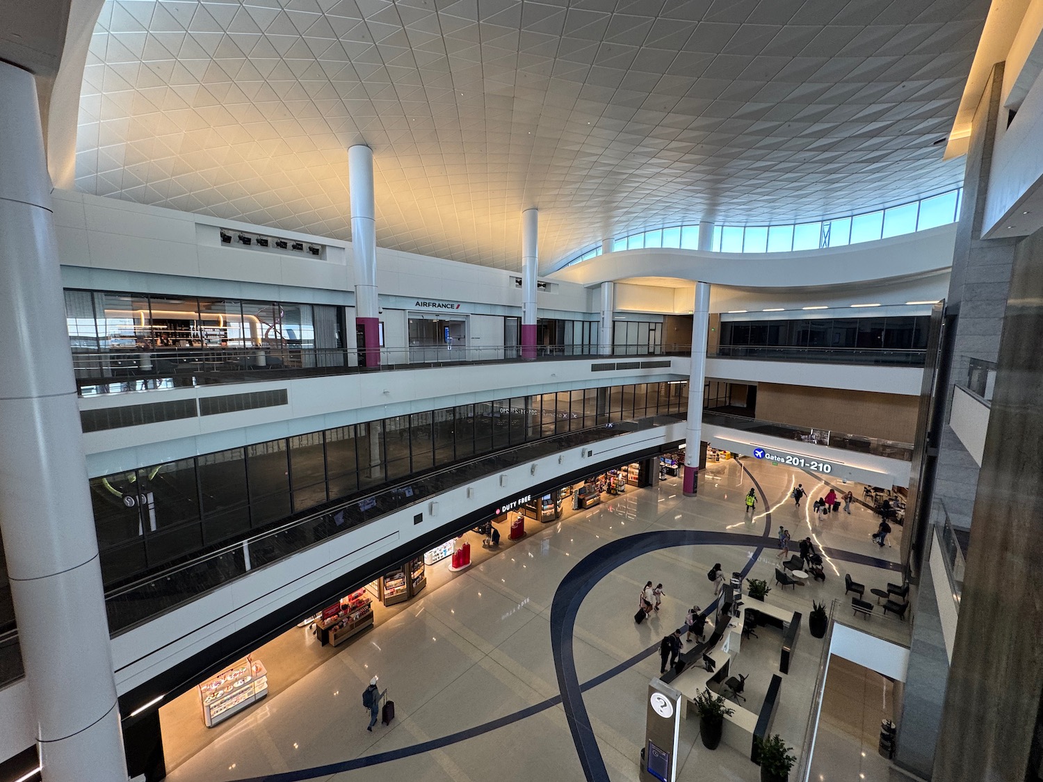 a large building with many people inside
