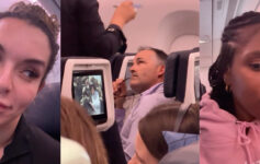a collage of a man sitting in an airplane
