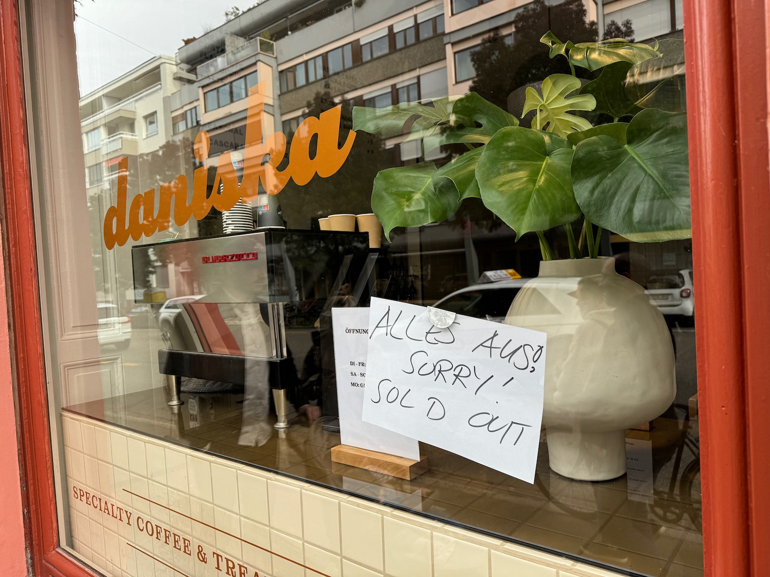 a sign on a window