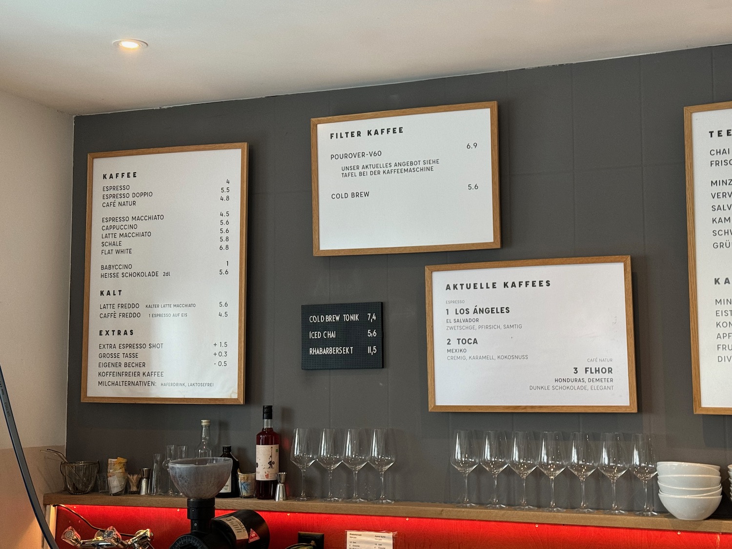 a menu on a wall