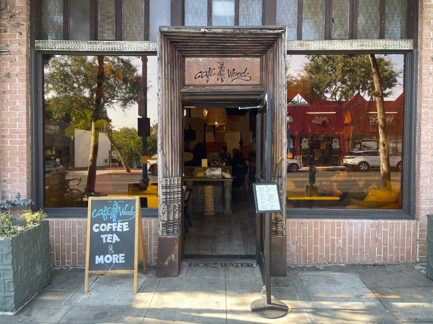 a store front with a sign