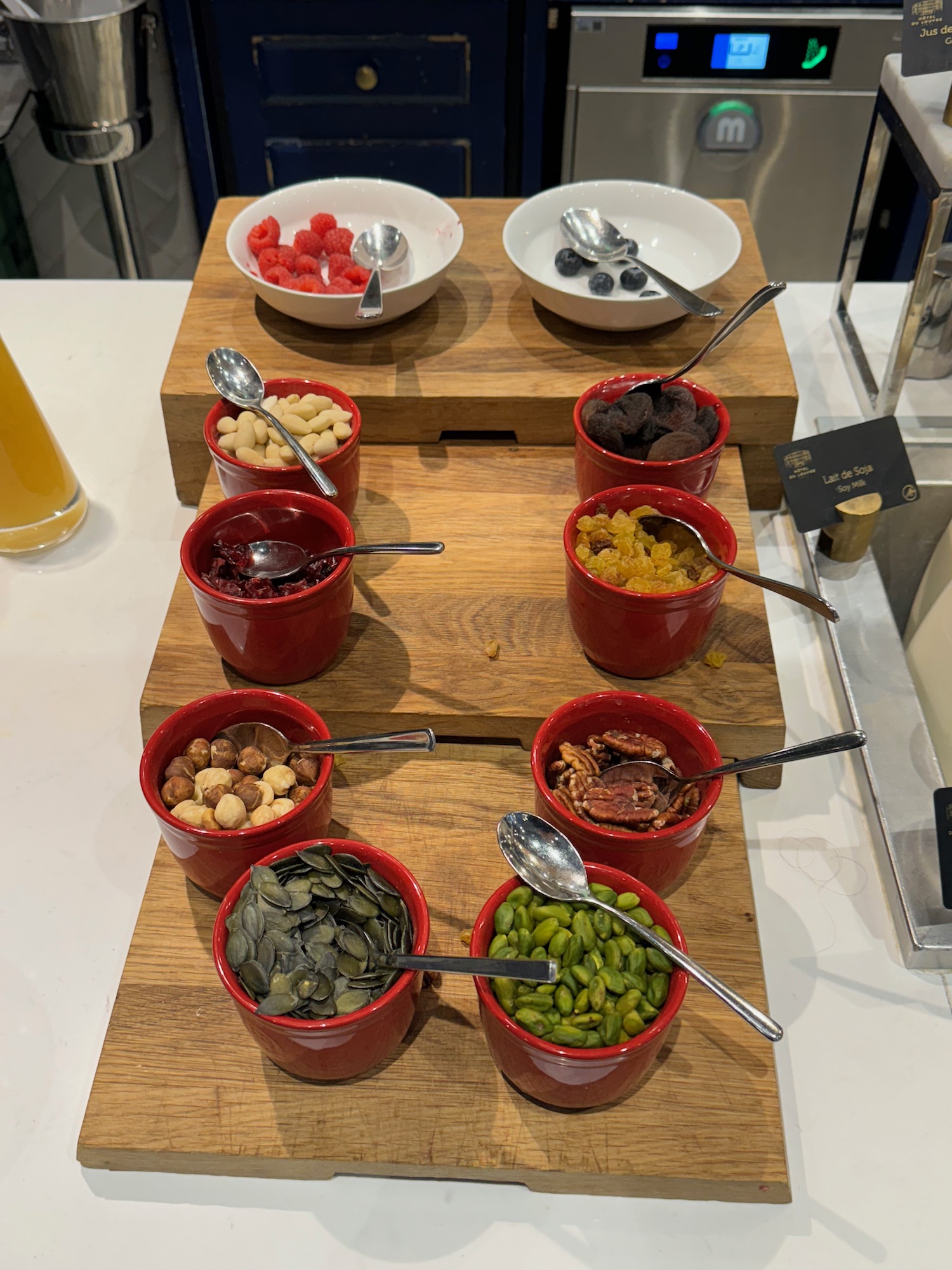 a group of bowls of food on a table