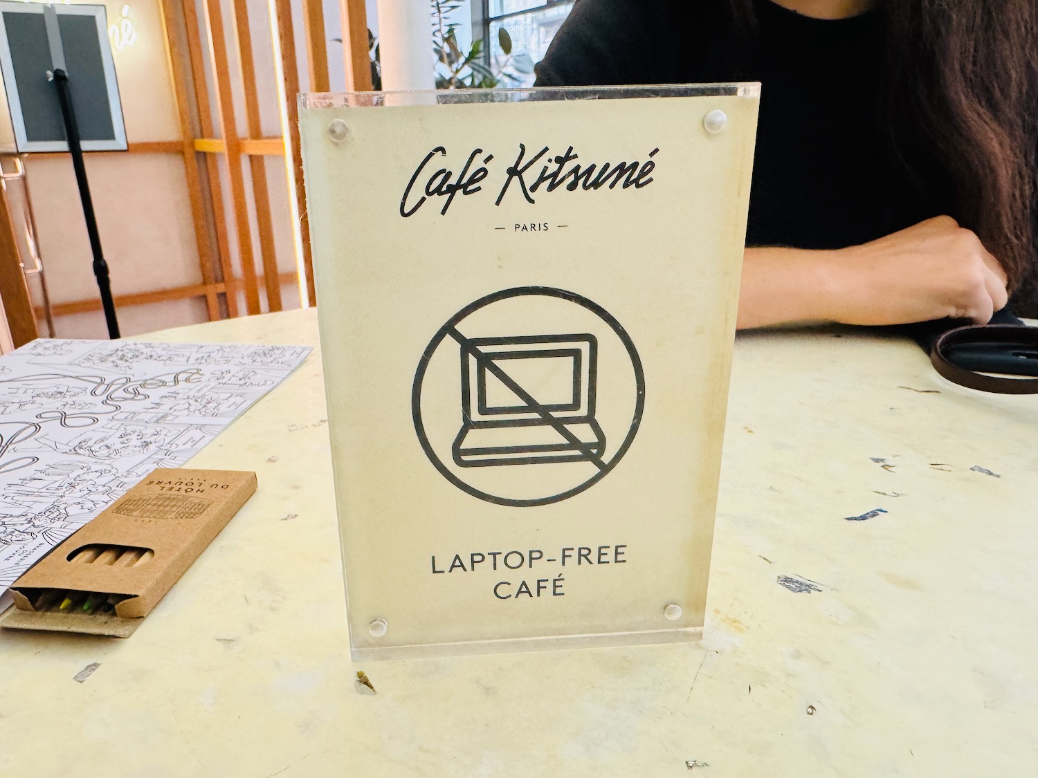 a sign on a table