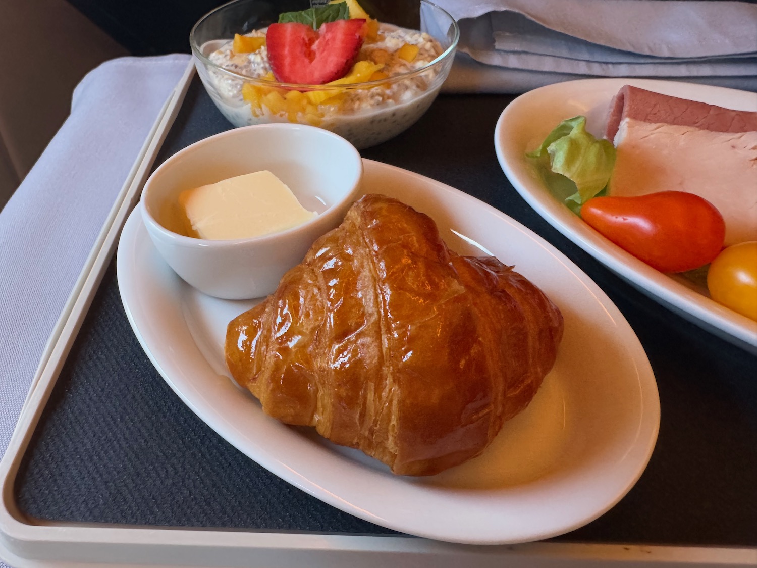 a plate of food on a tray