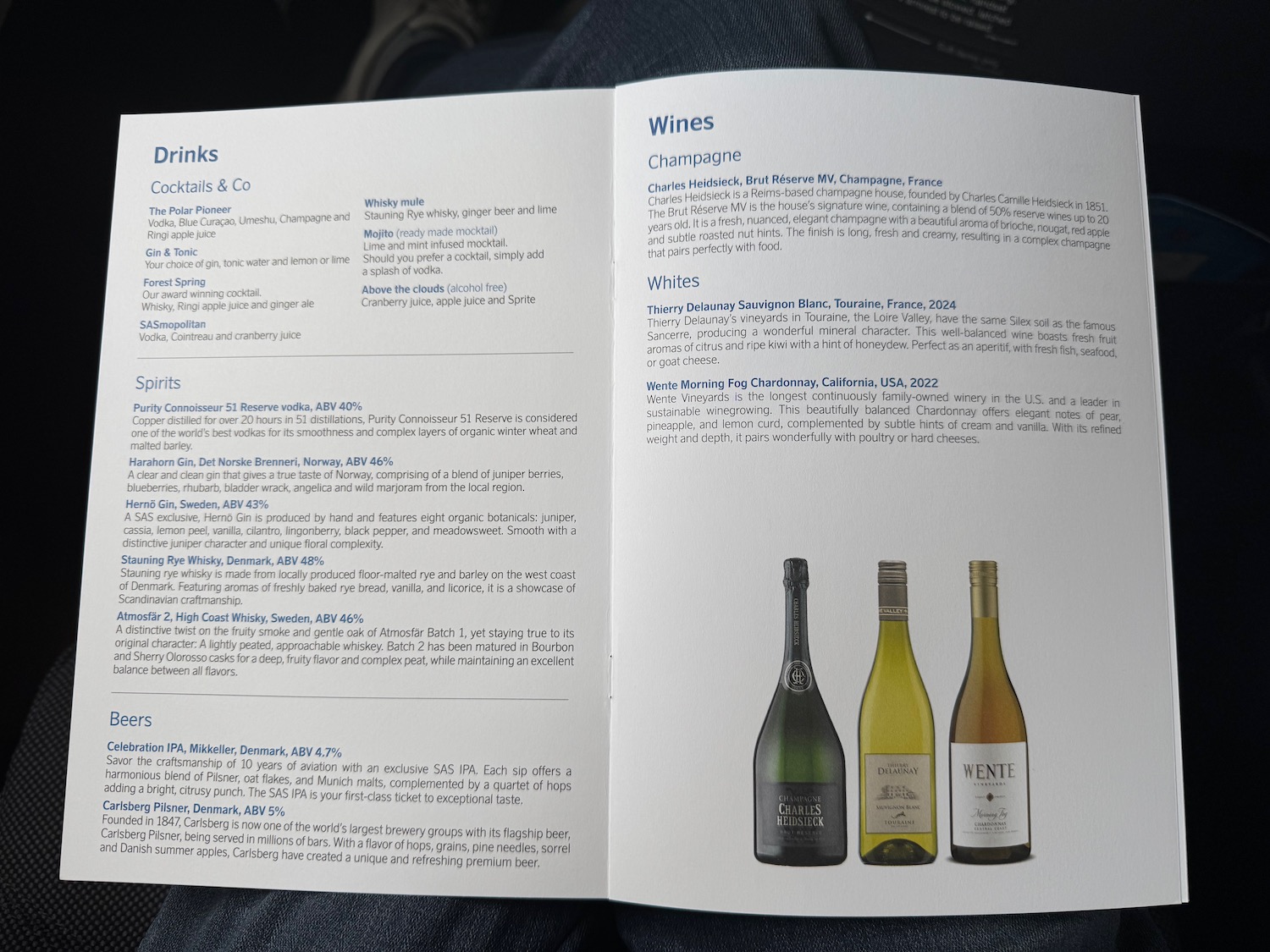 a menu of wine and drinks