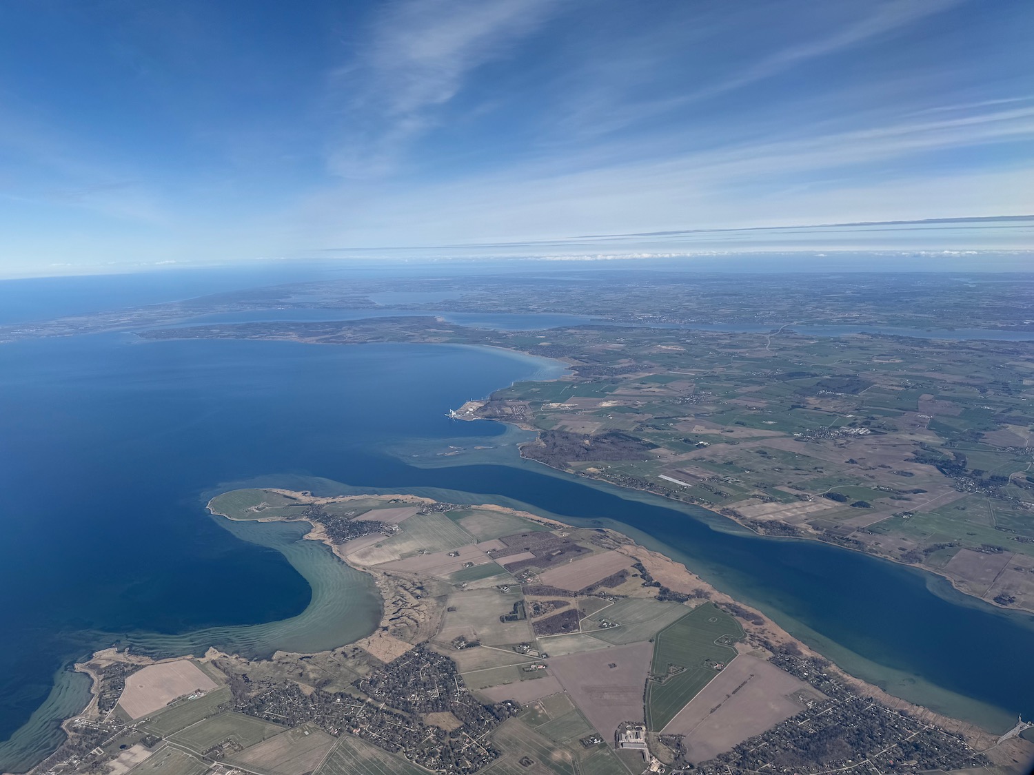 aerial view of land and water