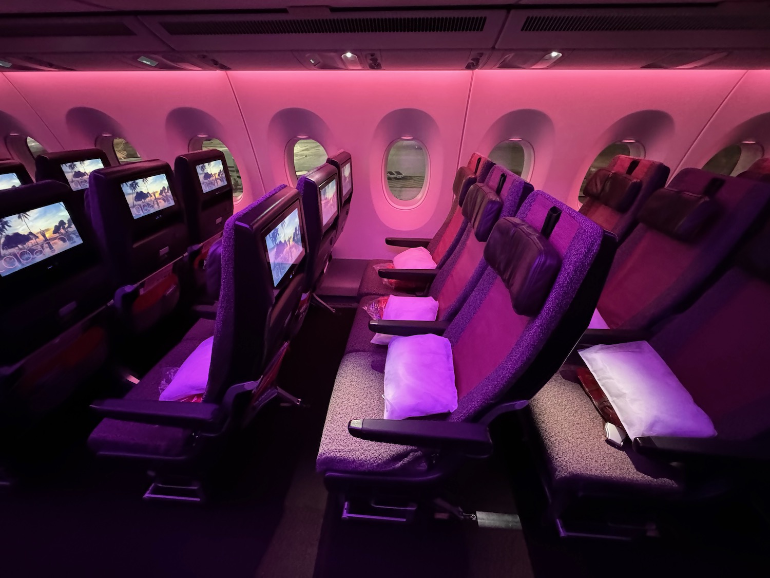 a row of seats in an airplane