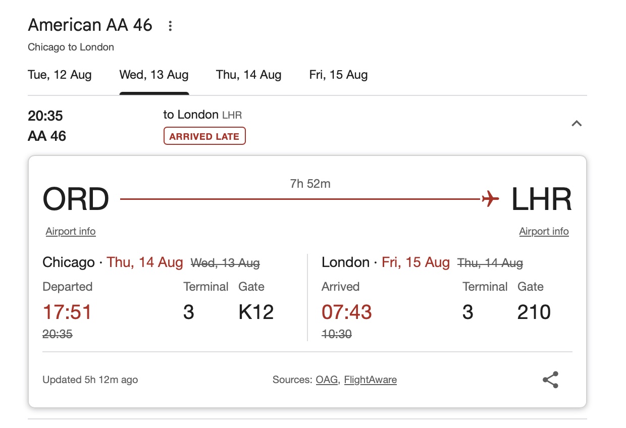 a screenshot of a flight schedule