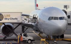 American Airlines Boeing 777-200 at gate in Boston