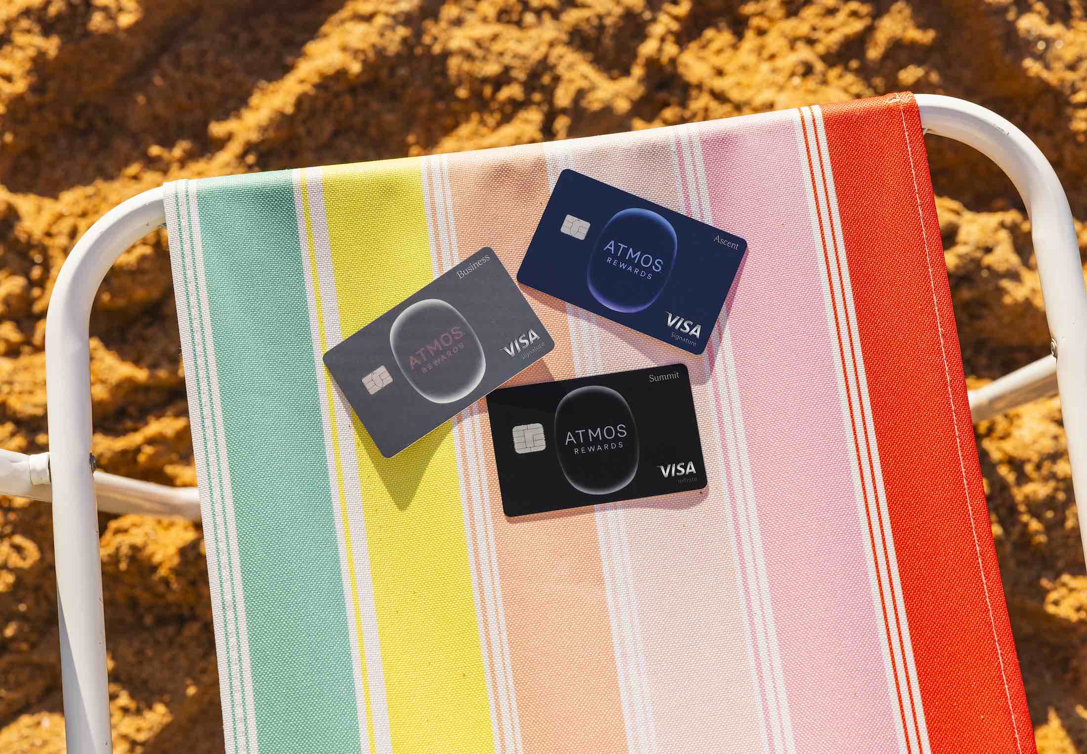 credit cards on a striped towel