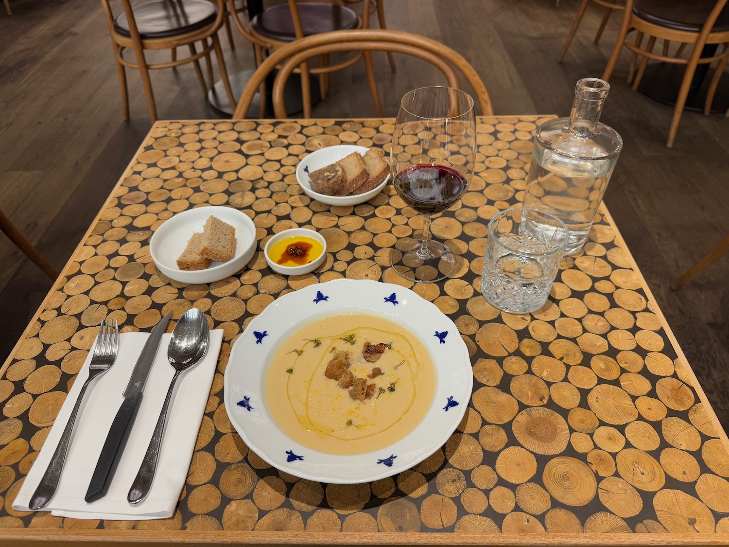 a table with food and glasses on it