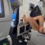a person's legs on a plane
