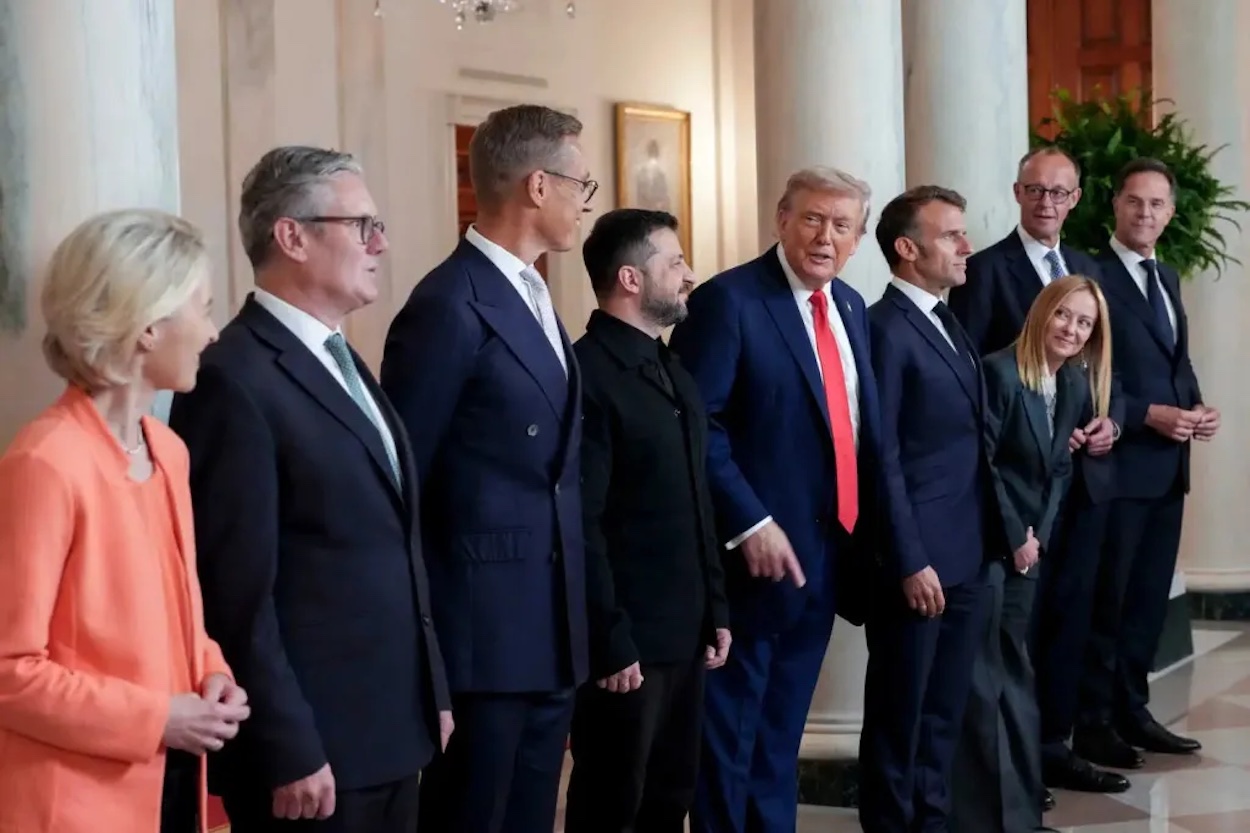 a group of people standing in a line