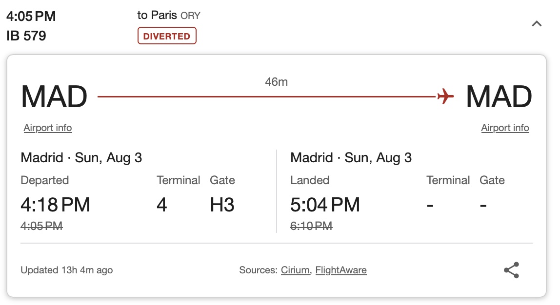 a screenshot of a flight schedule