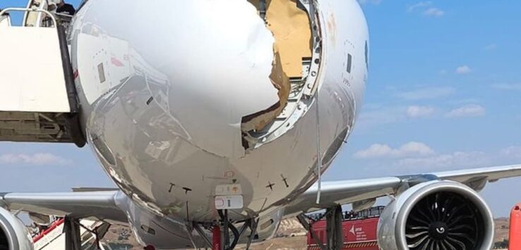 a plane with a broken nose