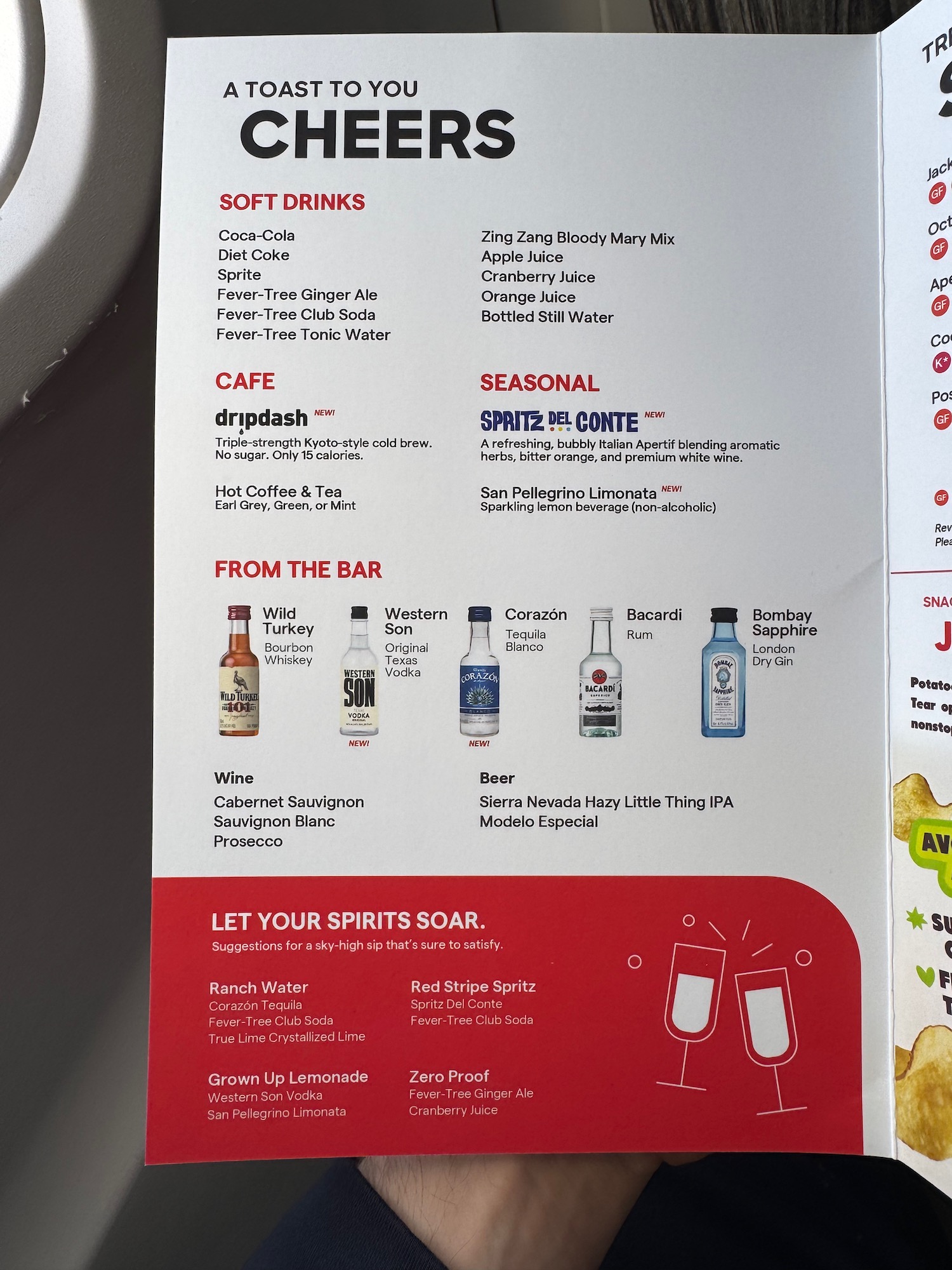 a menu with bottles and drinks