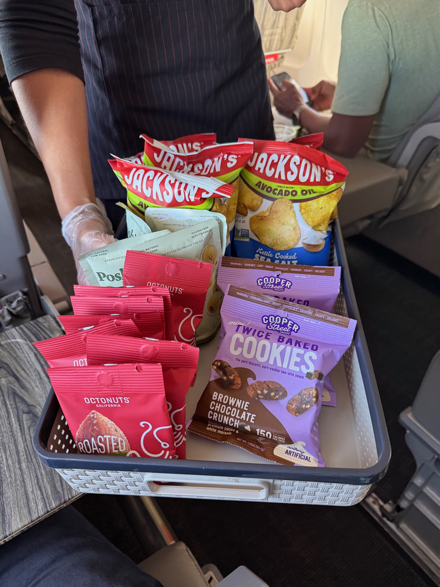 a basket of food on a plane