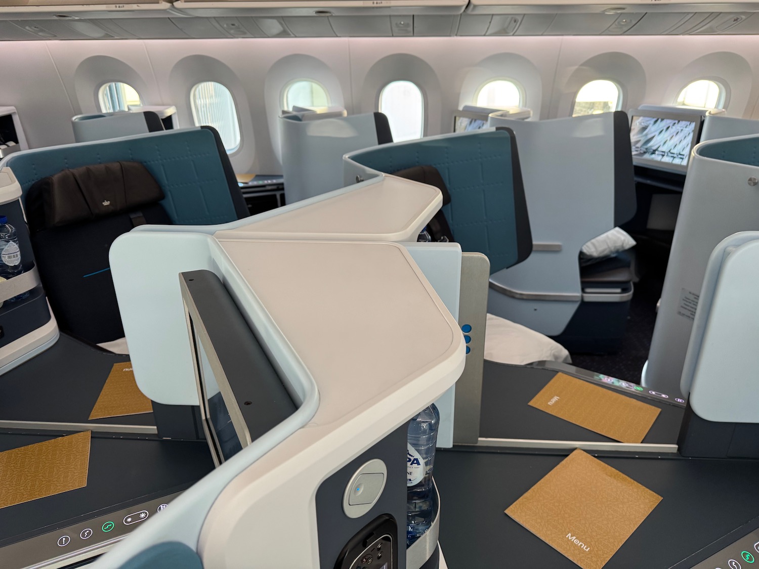 a row of seats on an airplane