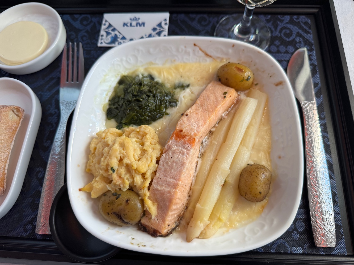 a plate of food on a tray