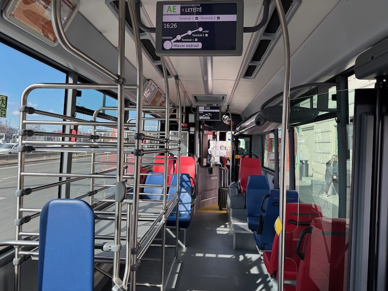 a bus with seats on the side