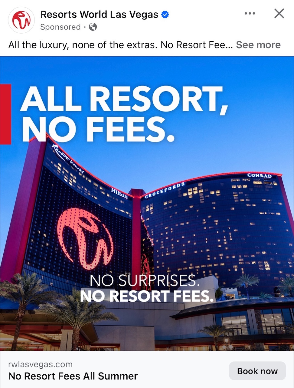 Resorts World Las Vegas All Resort No Fees