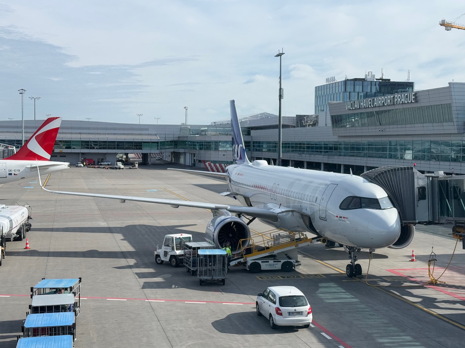 a plane parked at an airport