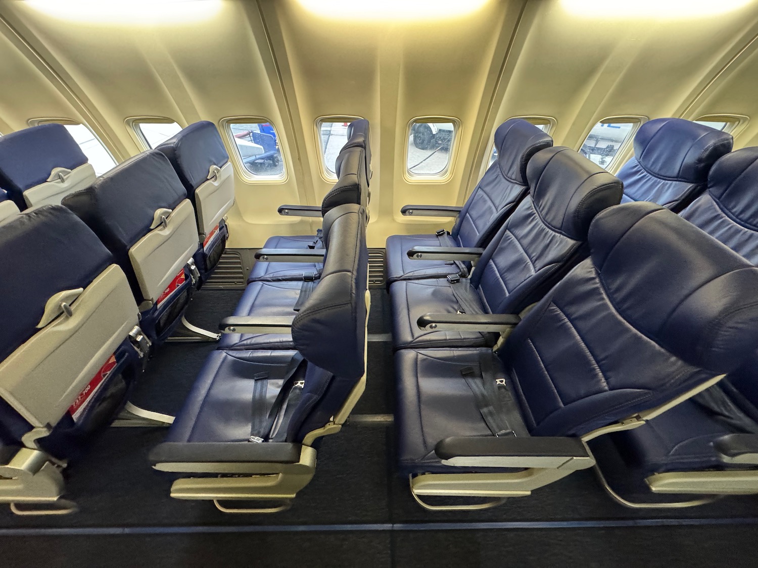 a row of seats on an airplane