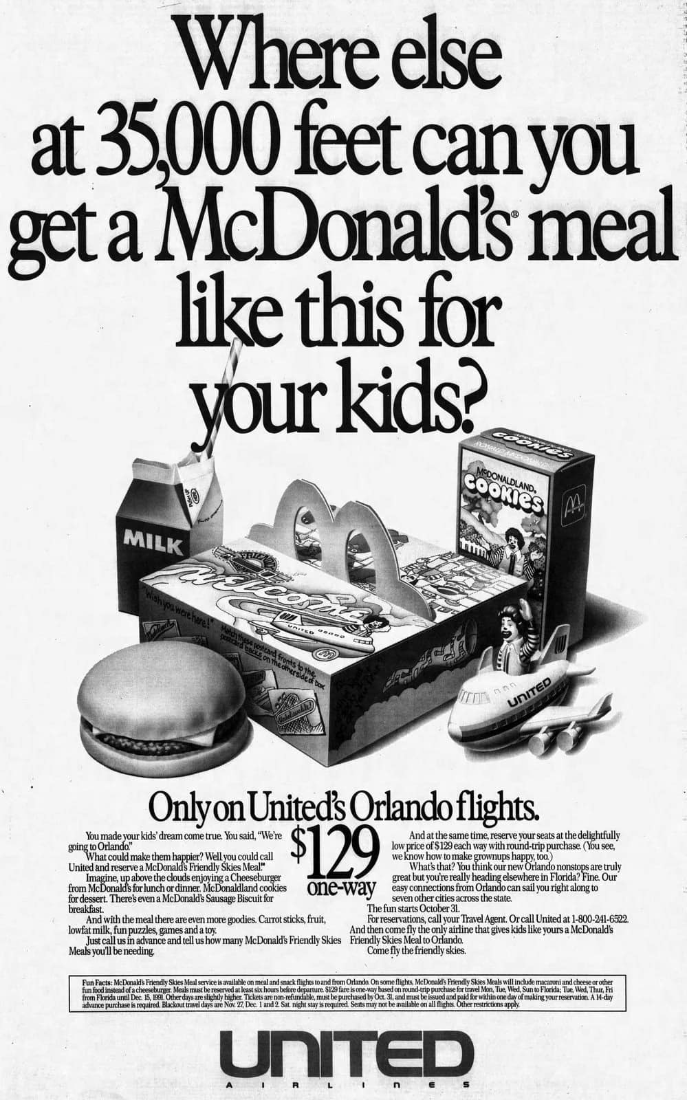 a black and white advertisement of a fast food meal