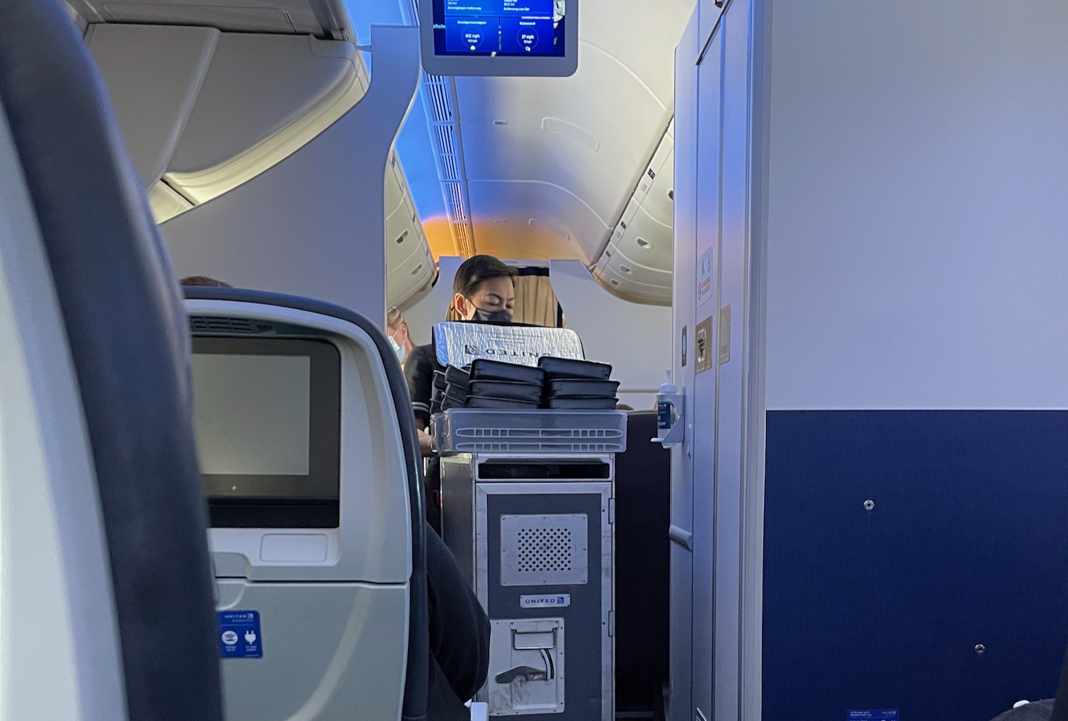 a woman in a mask on a plane