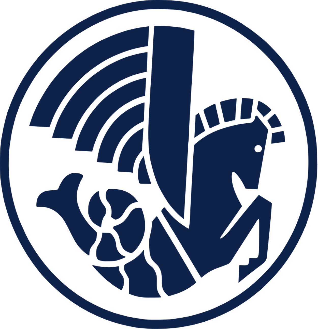 a blue and white logo